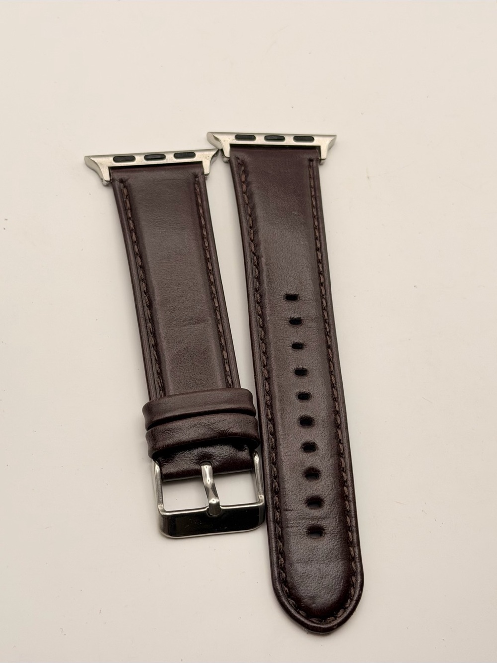 Apple Watch Leather Band, Brown & silver accent, 42/44/46/49mm, very good